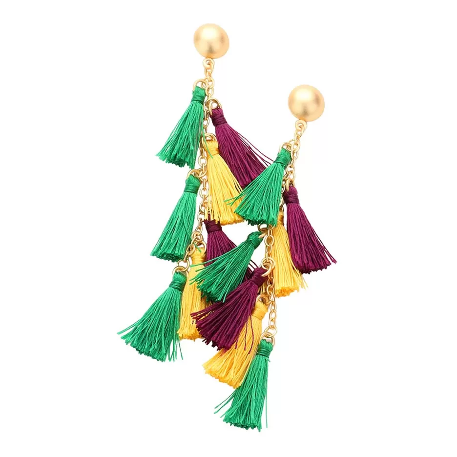 Mardi Gras Tassel Cluster Vine Dangle Earrings