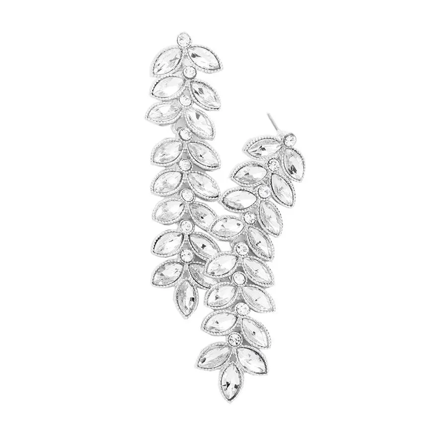 Marquise Crystal Leaf Vine Drop Evening Earrings