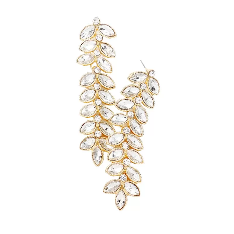 Marquise Crystal Leaf Vine Drop Evening Earrings