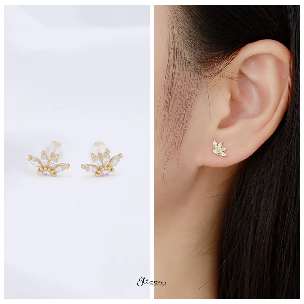 Marquise CZ Flower Stud Earrings - Gold