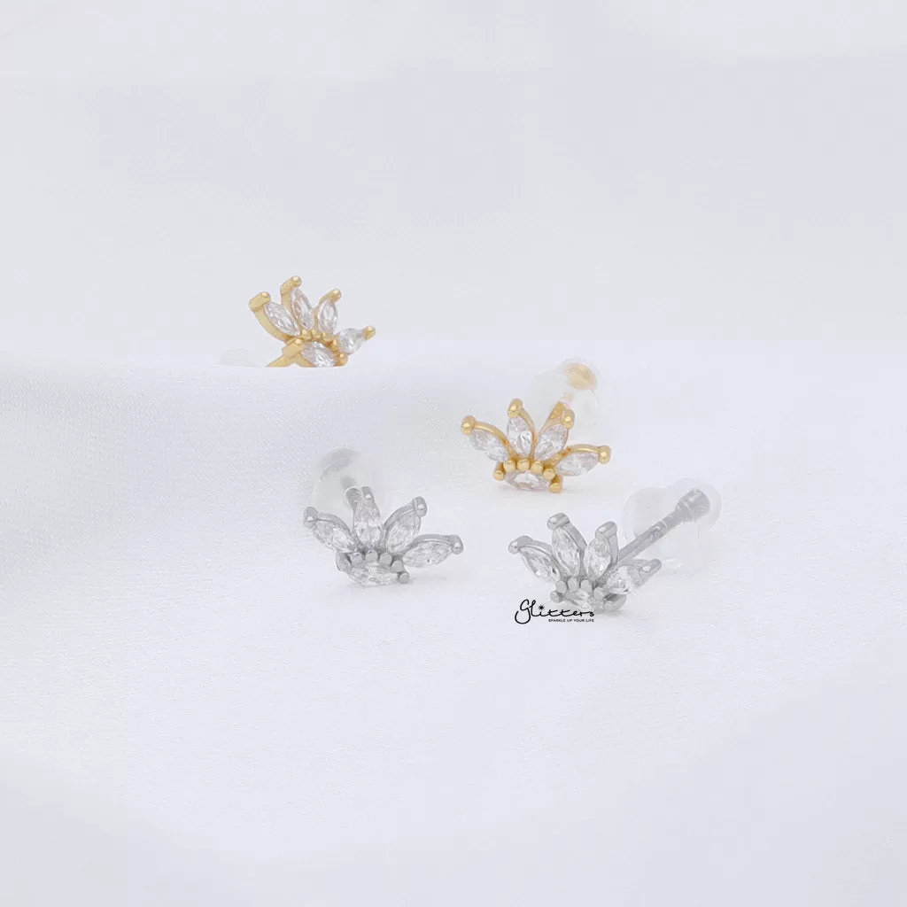 Marquise CZ Flower Stud Earrings - Gold