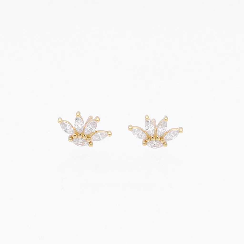 Marquise CZ Flower Stud Earrings - Gold