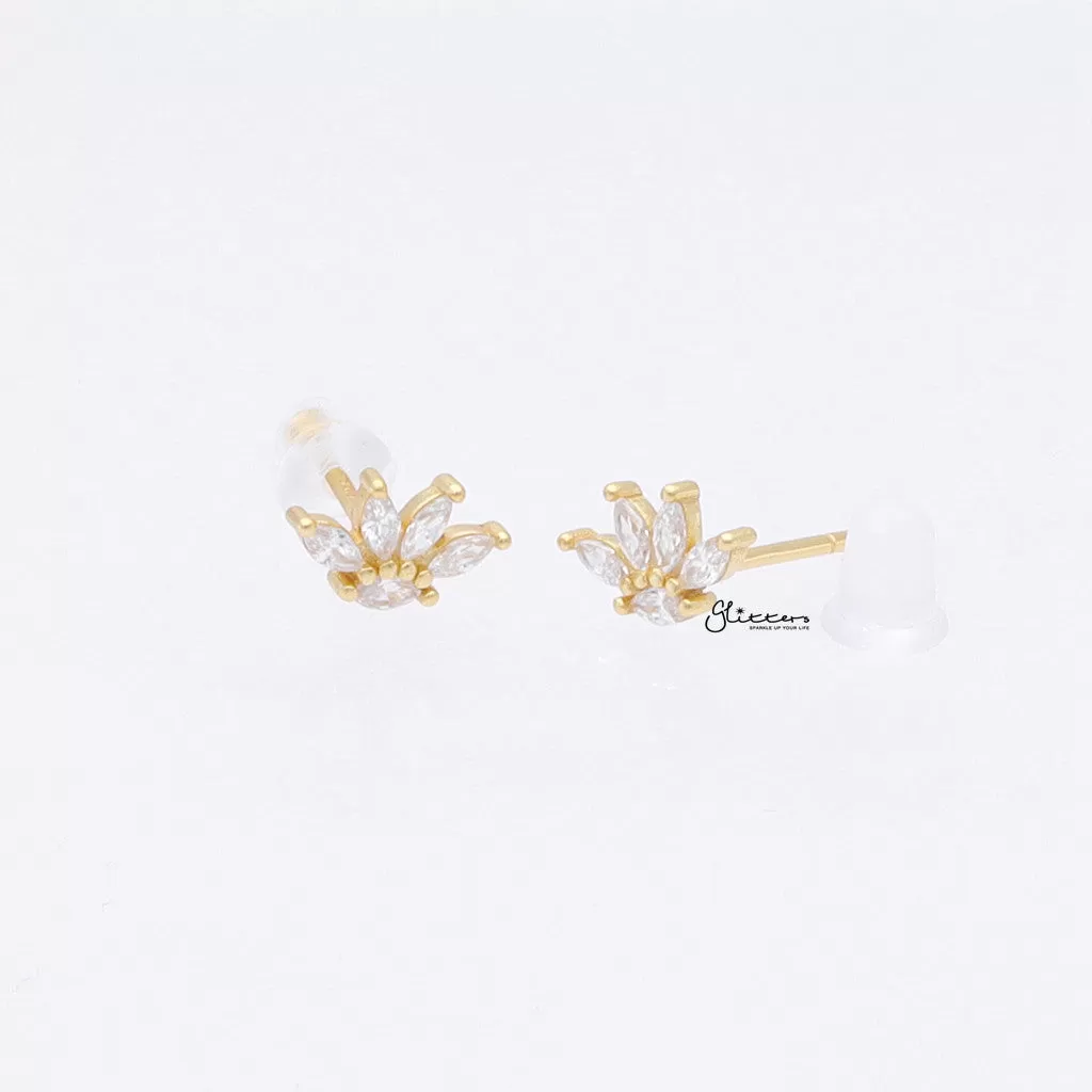 Marquise CZ Flower Stud Earrings - Gold