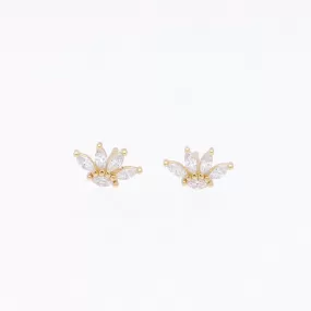 Marquise CZ Flower Stud Earrings - Gold