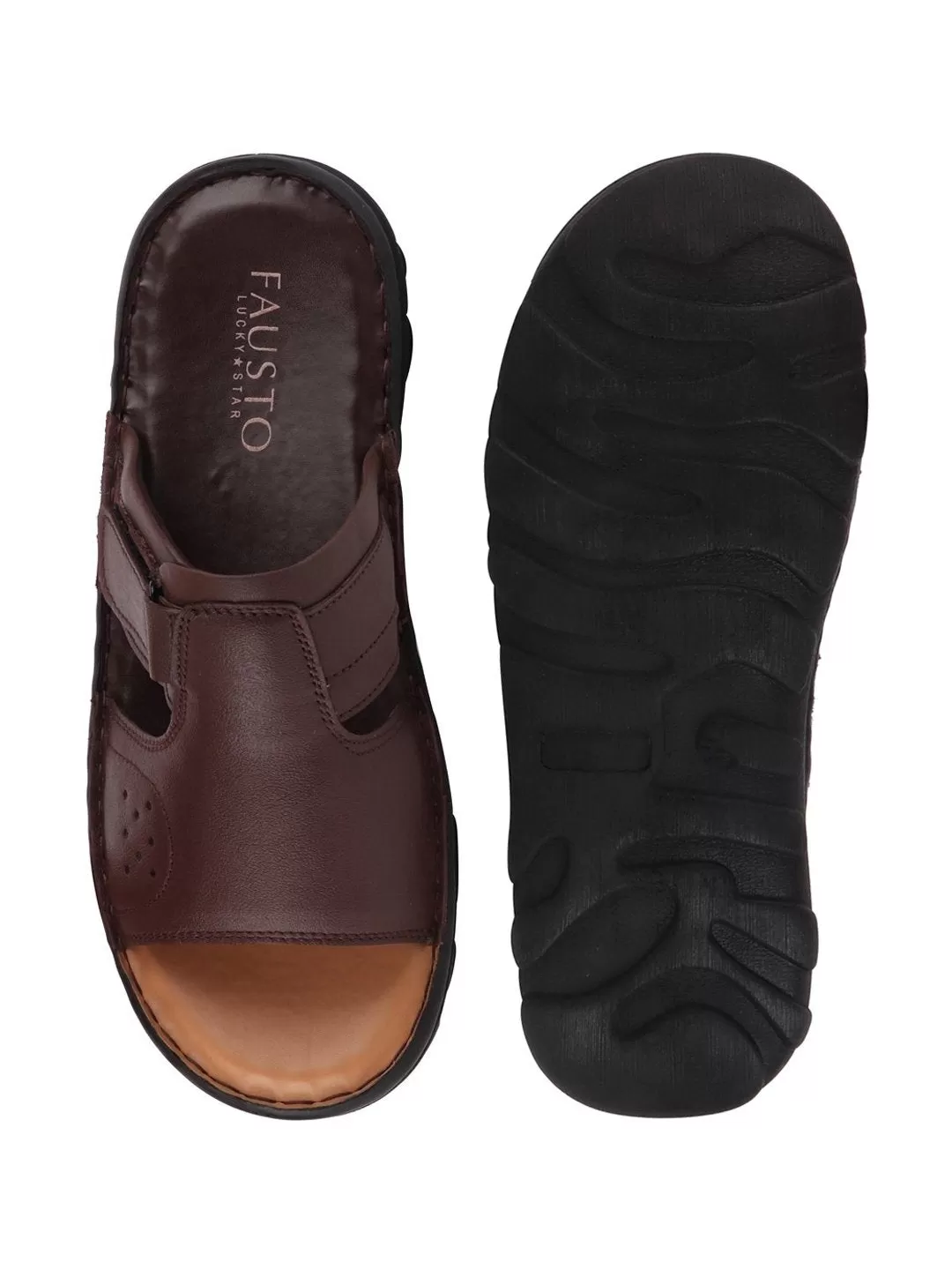 Men Brown Formal Leather Slip-On Dress Slip-On Slippers