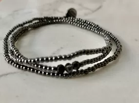 Metal Beaded 3 Crystal Stretch Bracelet-Hematite