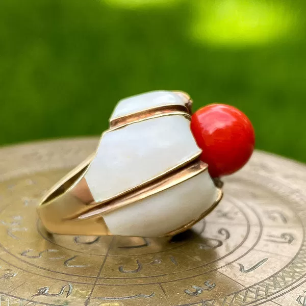 Mid Century Coral & Enamel Ring