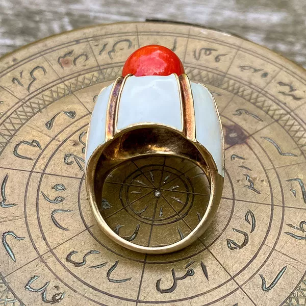 Mid Century Coral & Enamel Ring