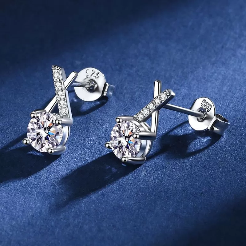 Monogram X Moissanite Stud Earrings Sterling Silver