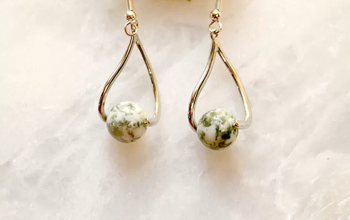 Moss Agate Teardrop Earrings