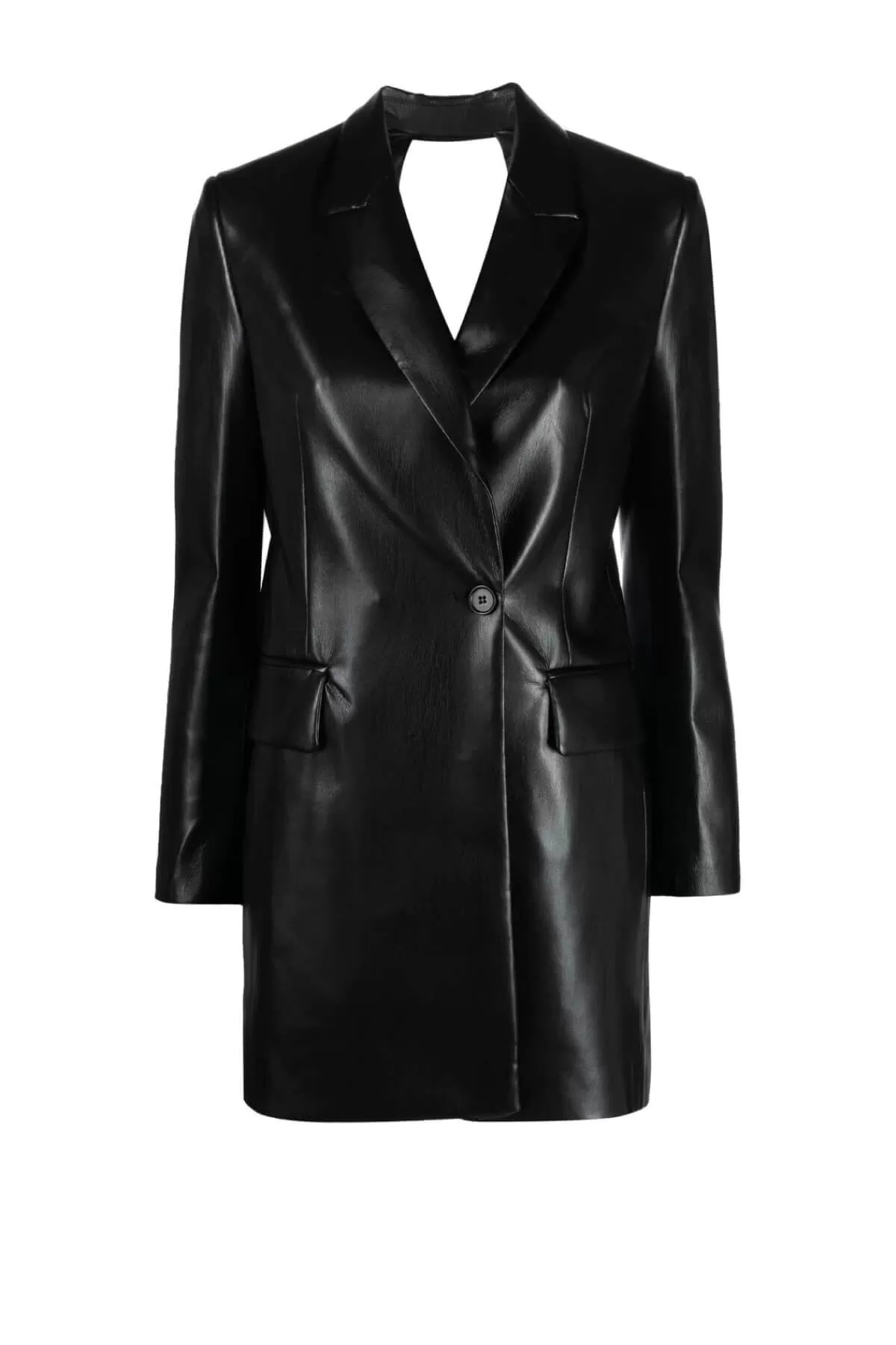 MSGM Open Back Vegan Leather Blazer Dress - Black