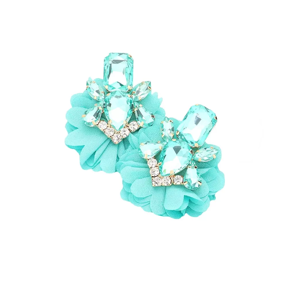 Multi Stone Embellished Fabric Cluster Earrings