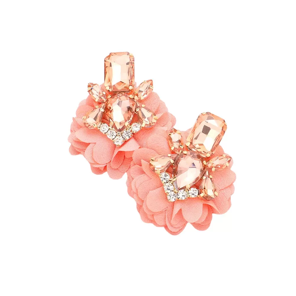 Multi Stone Embellished Fabric Cluster Earrings