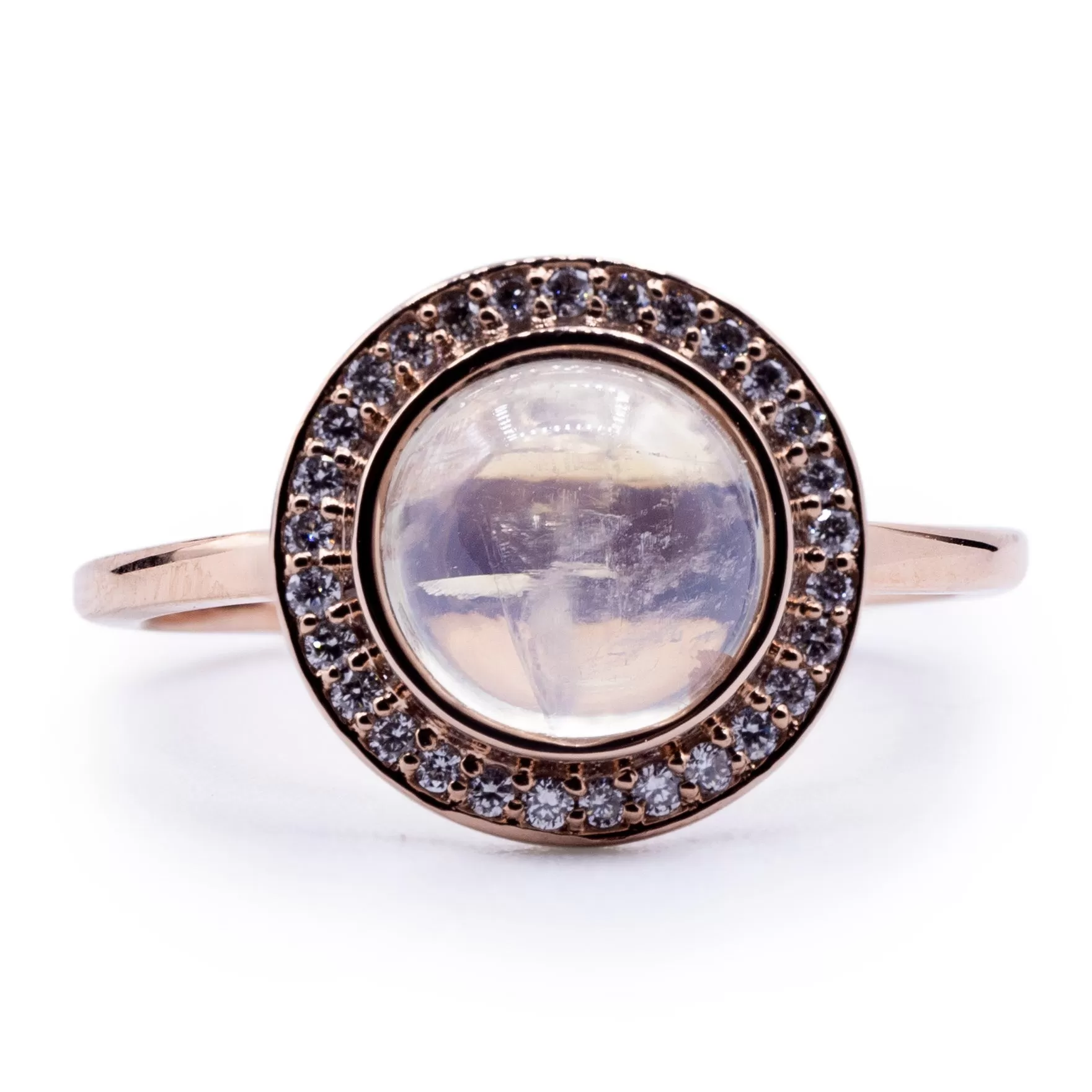 Natural Rainbow Moonstone & Diamond Halo Ring