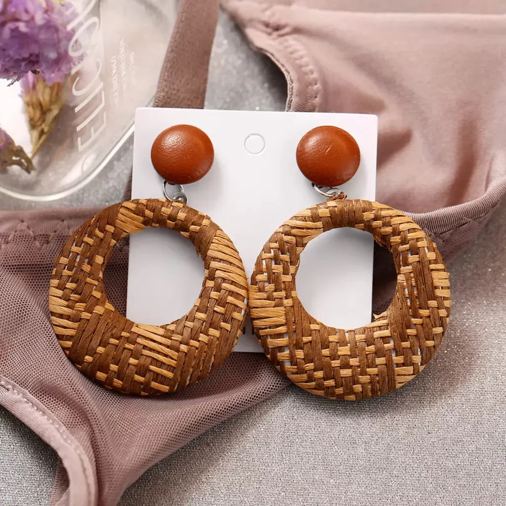 New Bohemian Style Wood Bamboo Rattan Earrings