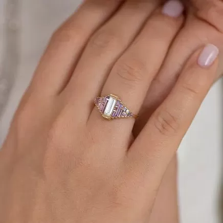 ORDER ONLY: Baguette Diamond Ring with Lilac Sapphires