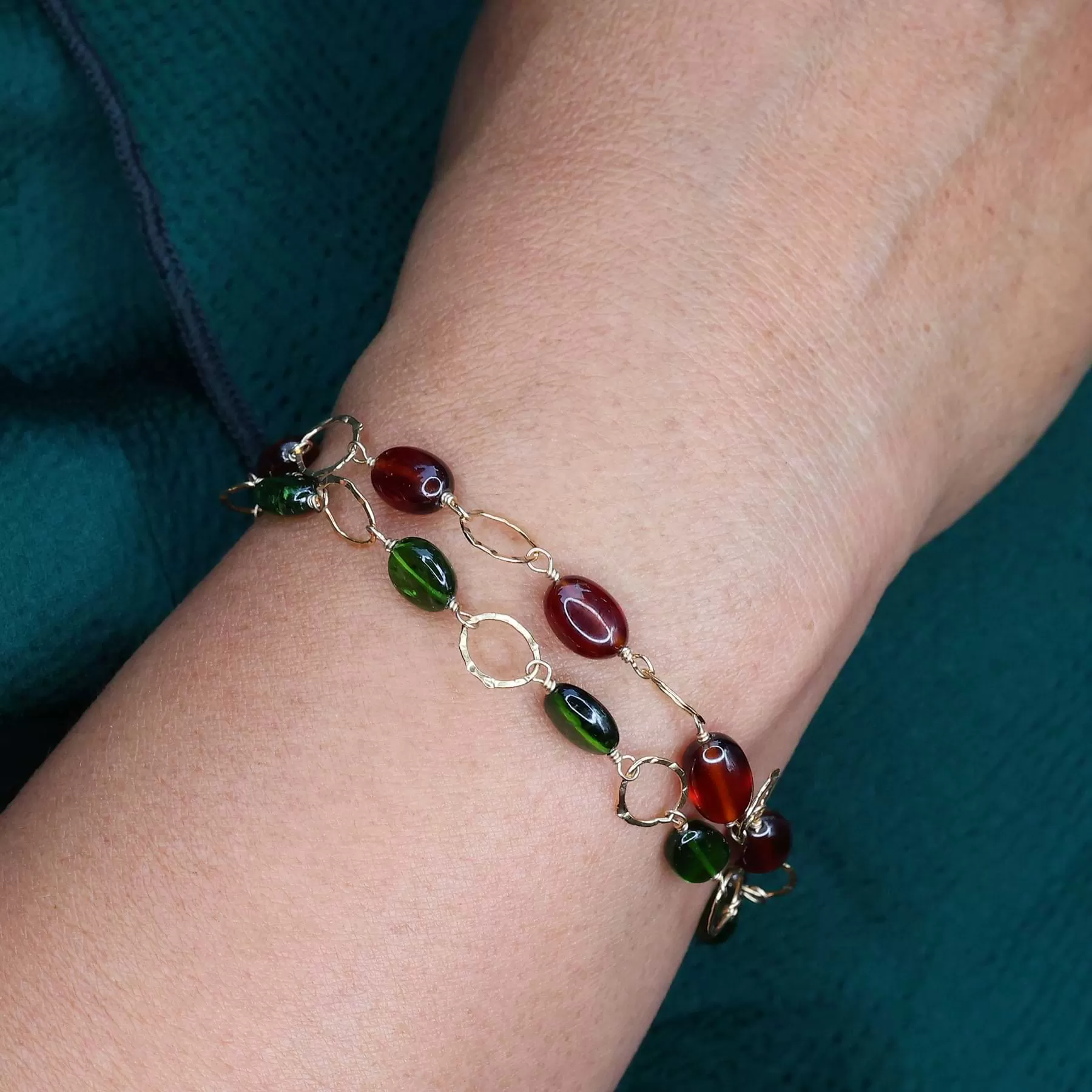 Palm Leaf - Chrome Diopside Gold Bracelet