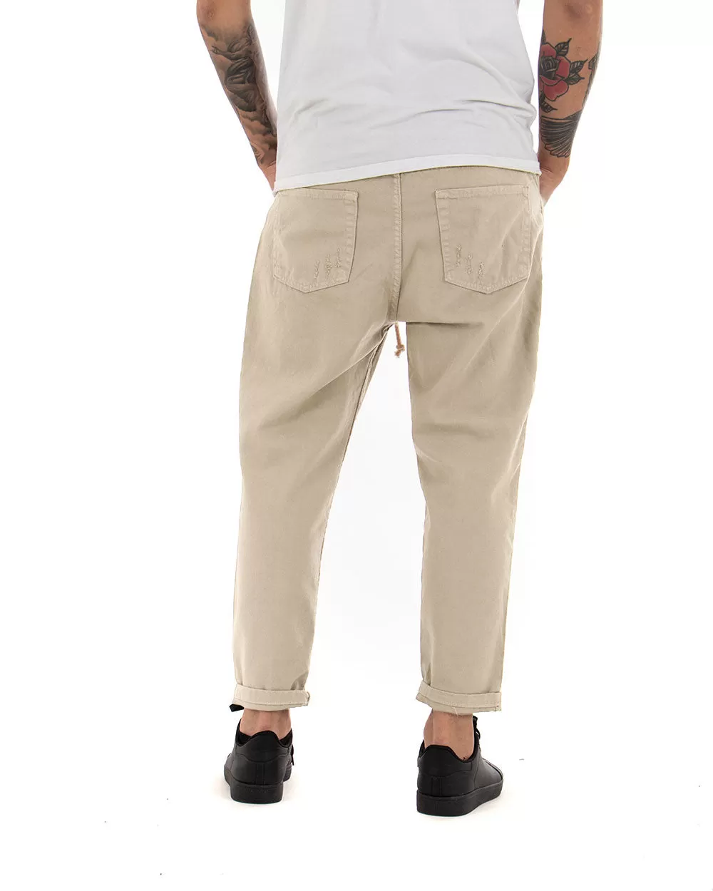 Pantaloni Jeans Uomo Regular Fit Beige Pantalaccio Bull Con Rotture Casual GIOSAL-P4096A