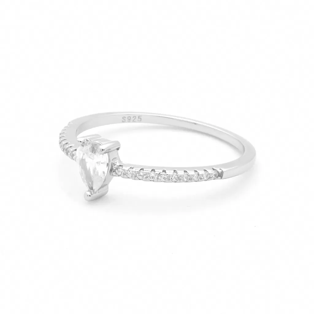 Pear Shaped CZ Solitaire Sterling Silver Ring