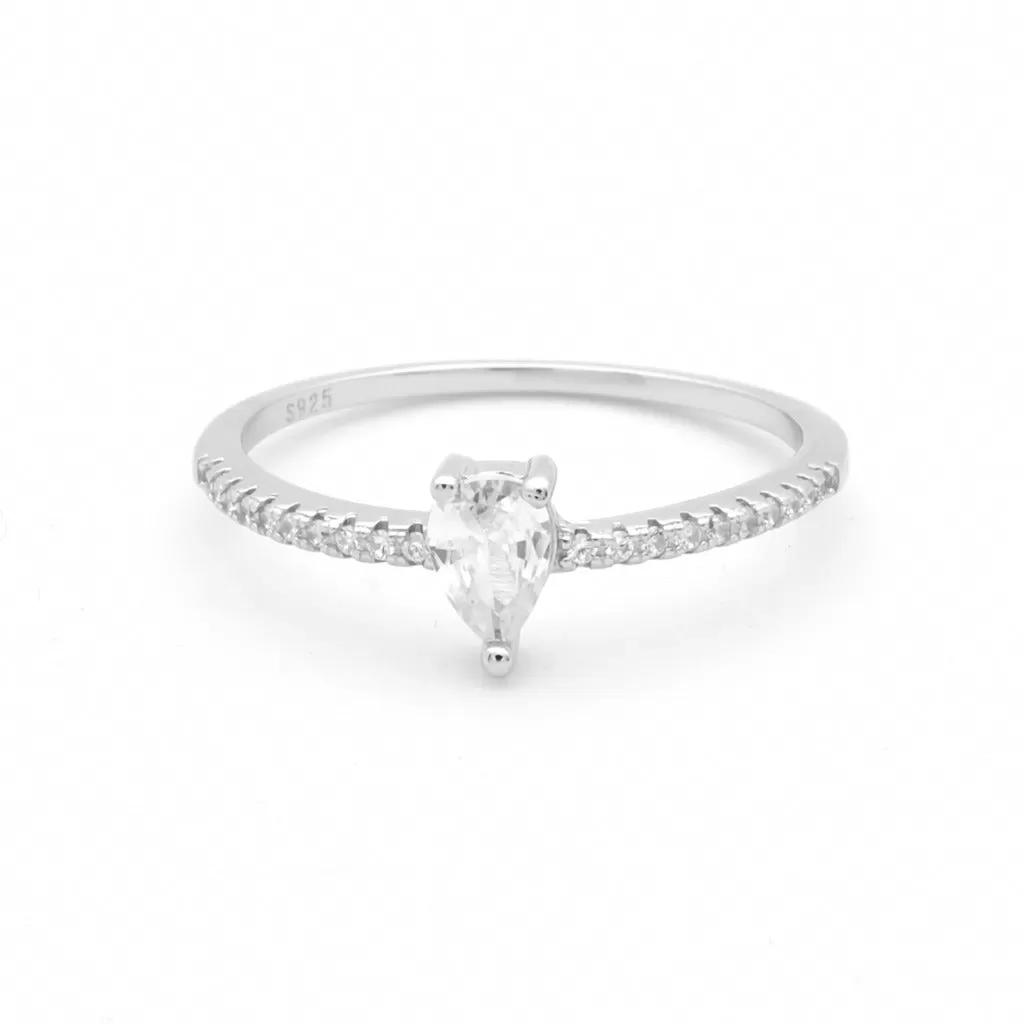 Pear Shaped CZ Solitaire Sterling Silver Ring