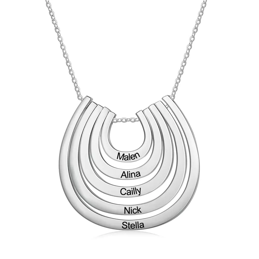 Personalized Engraved 5 Names Horseshoe Pendant