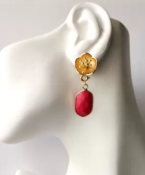 Pistil with Red Jade Stud Earrings