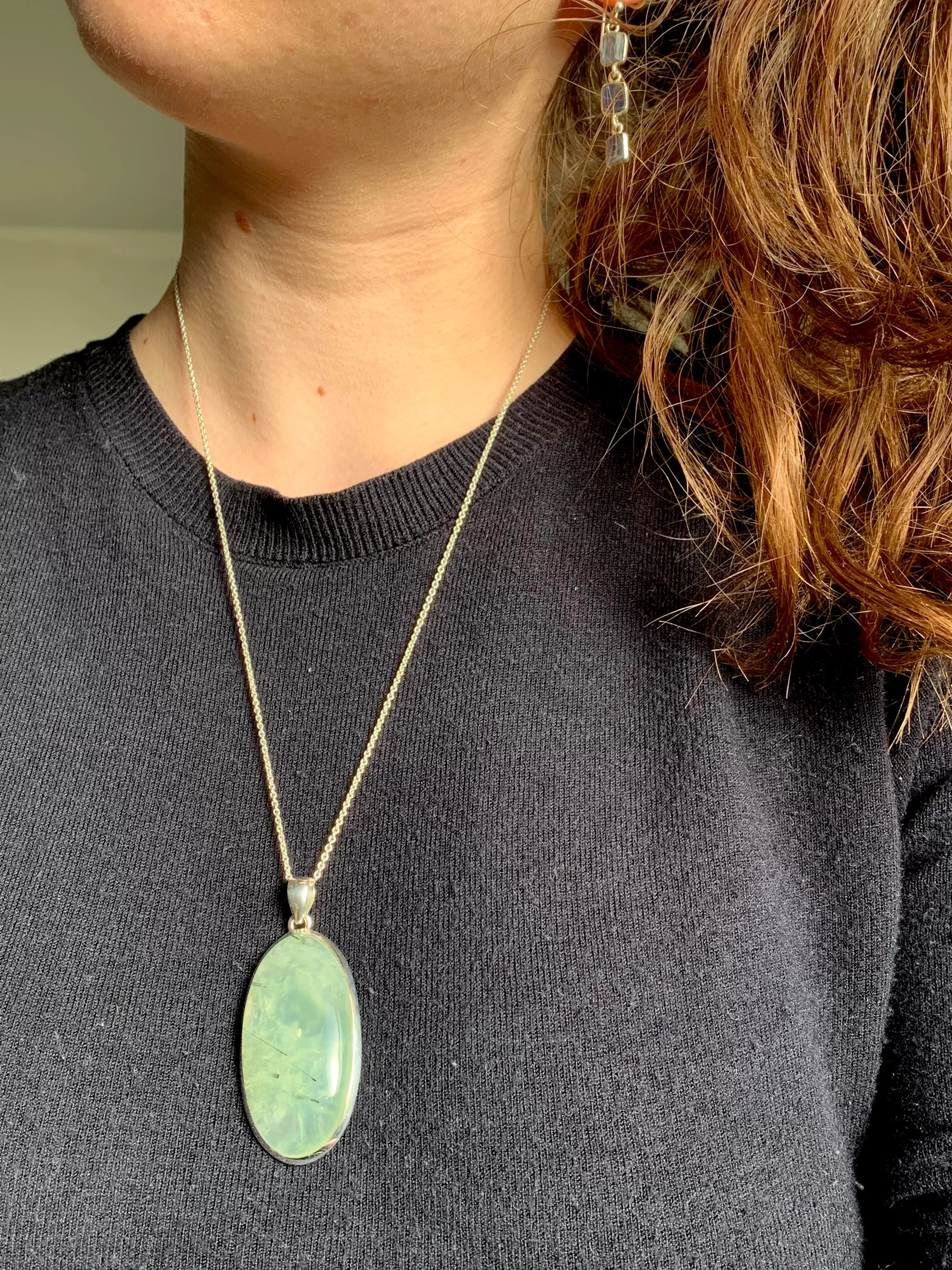 Prehnite Ariel Pendant - Large Oval