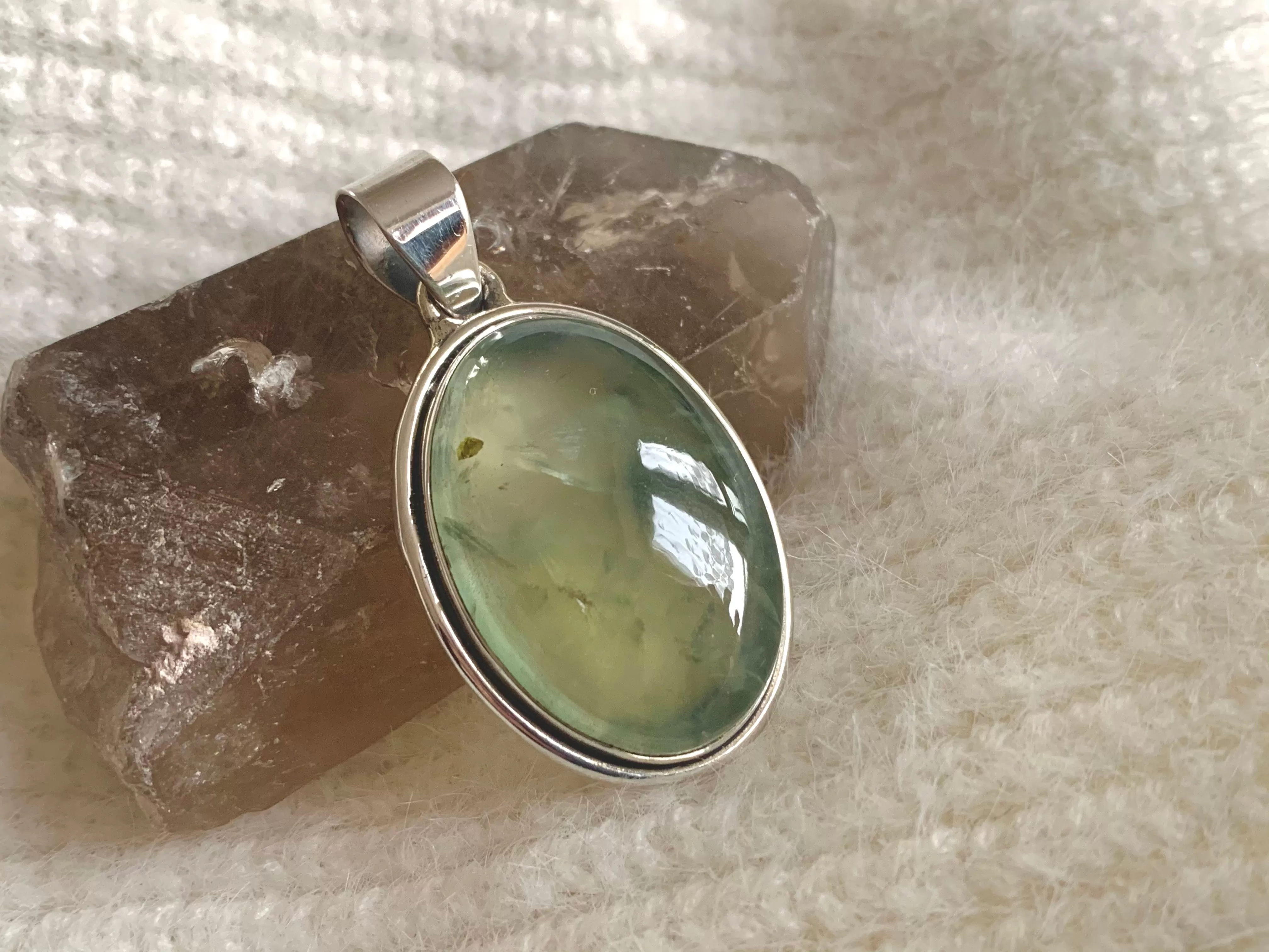 Prehnite with Epidote Brea Pendant - Regular Oval