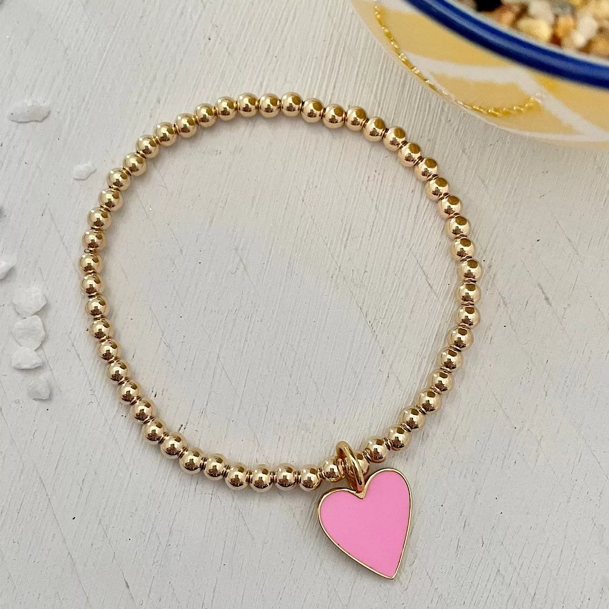 Pretty In Pink Enamel Heart Bead Bracelet Gold Fill