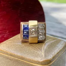 Retro Diamond & Sapphire Ring