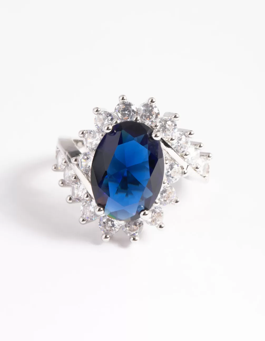 Rhodium Cubic Zirconia Vintage Sapphire Oval Ring