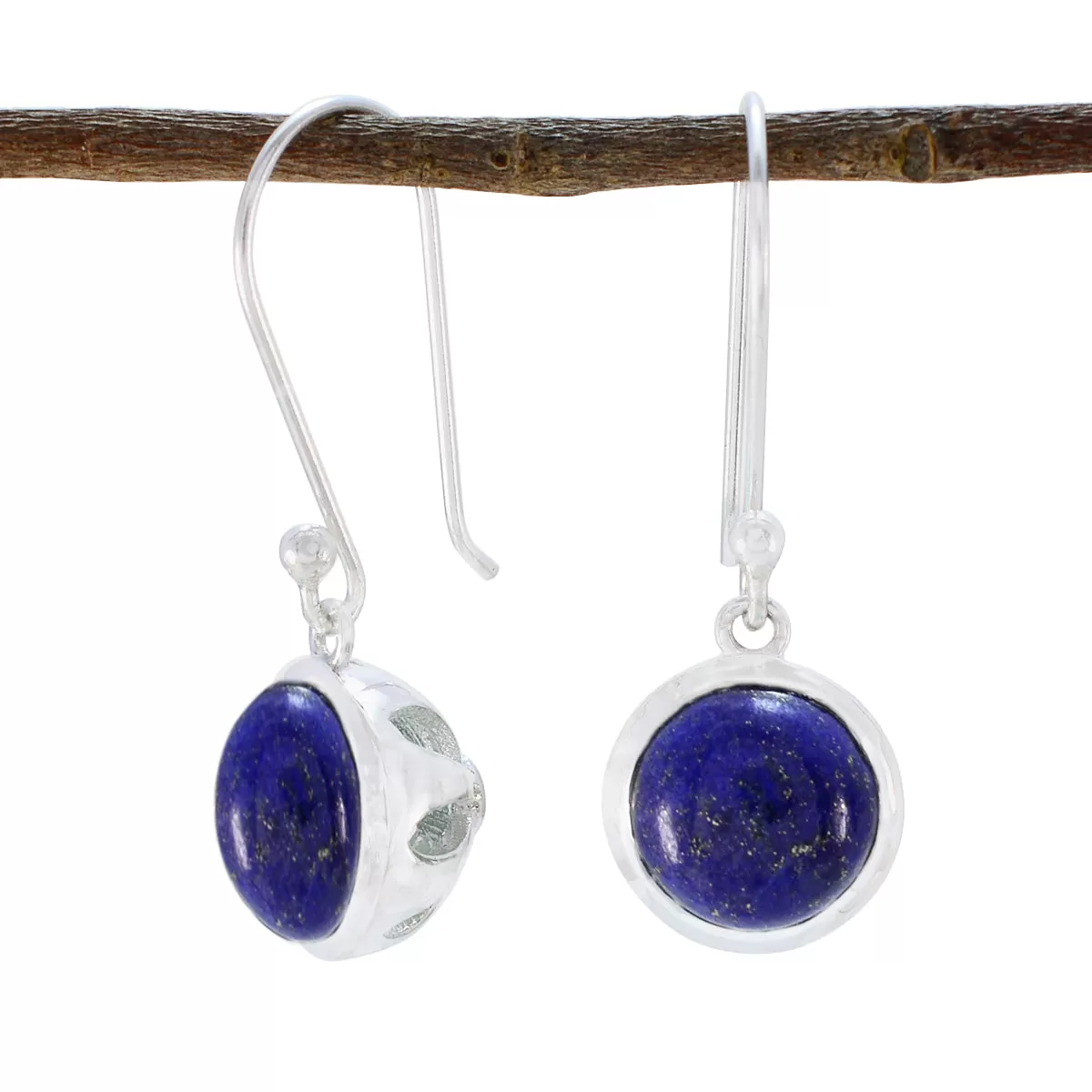 Riyo Artistic Sterling Silver Earring For Female Lapis Lazuli Earring Bezel Setting Blue Earring Dangle Earring