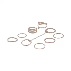 Rose Gold 8-Pack Rings With Knuckle Chain Link