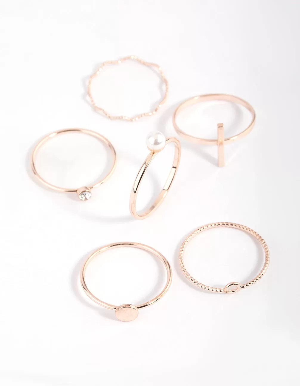 Rose Gold Dainty Pearl Ring Stack 6-Pack