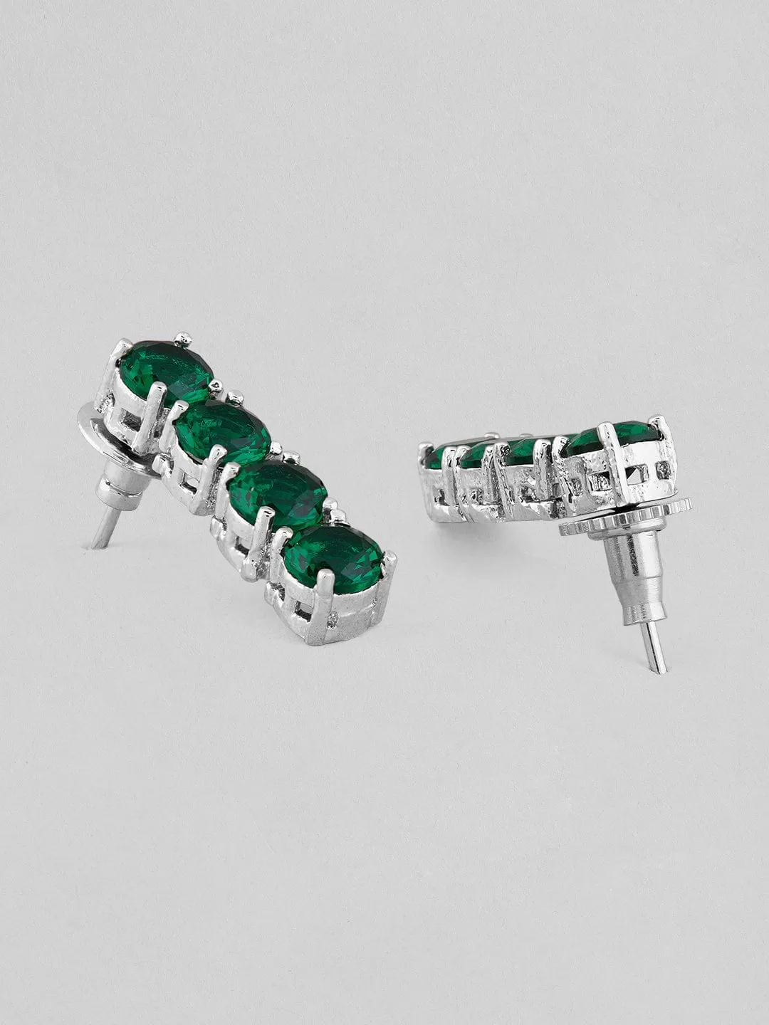 Rubans Silver-Plated & Green Stone-Studded Jewellery Set