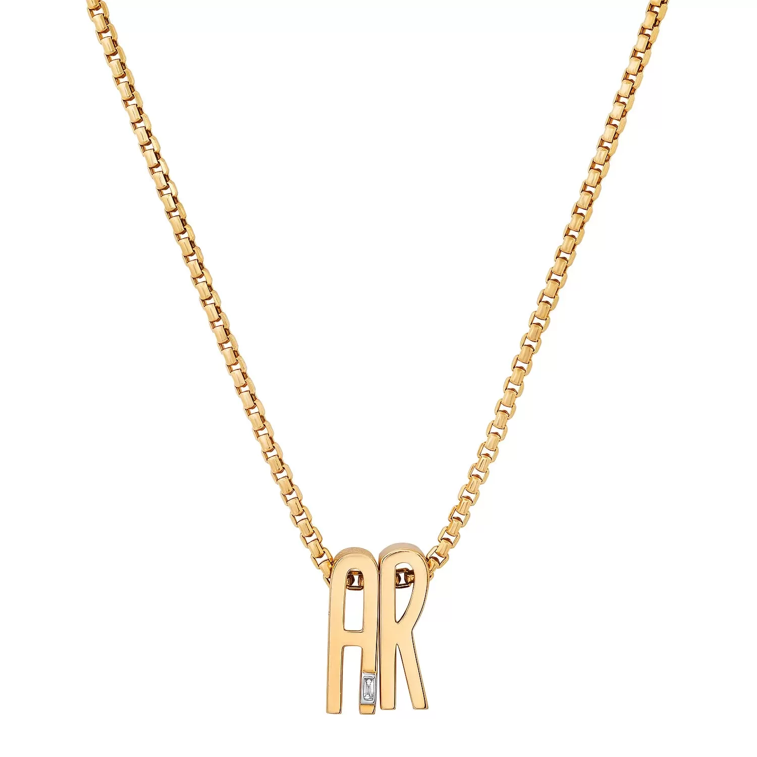 Slide-On Textured Initial with Baguette Necklace