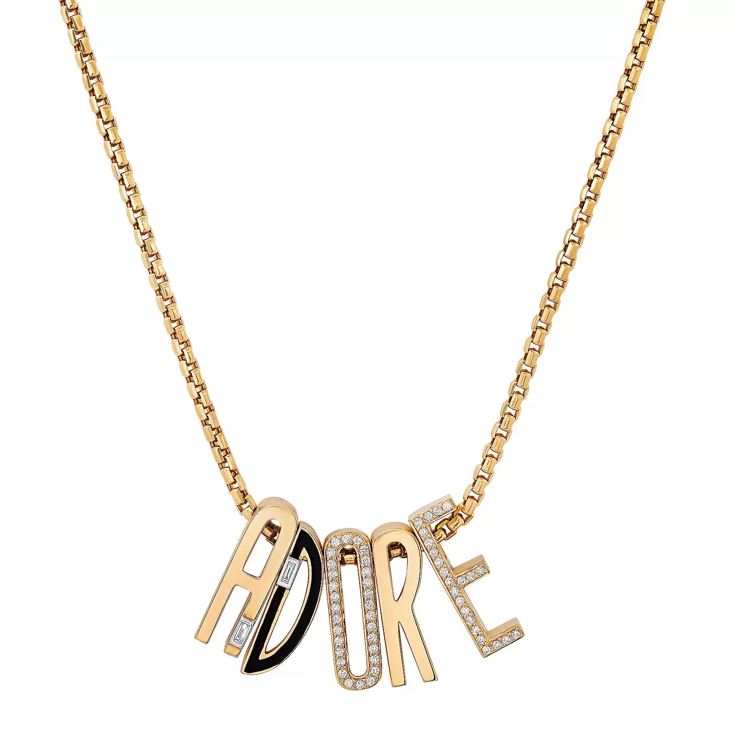 Slide-On Textured Initial with Baguette Necklace