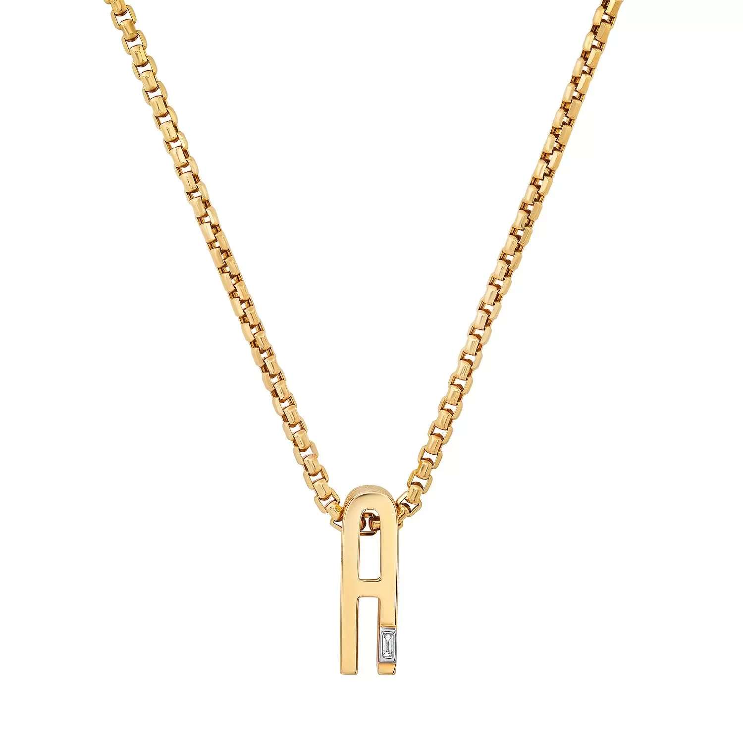 Slide-On Textured Initial with Baguette Necklace