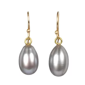 Smooth Grey Freshwater Pearl Egg Drop Earrings