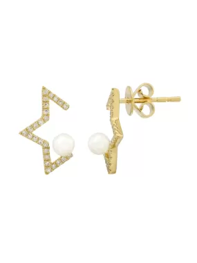 Split Star Pearl Stud Earring 14K