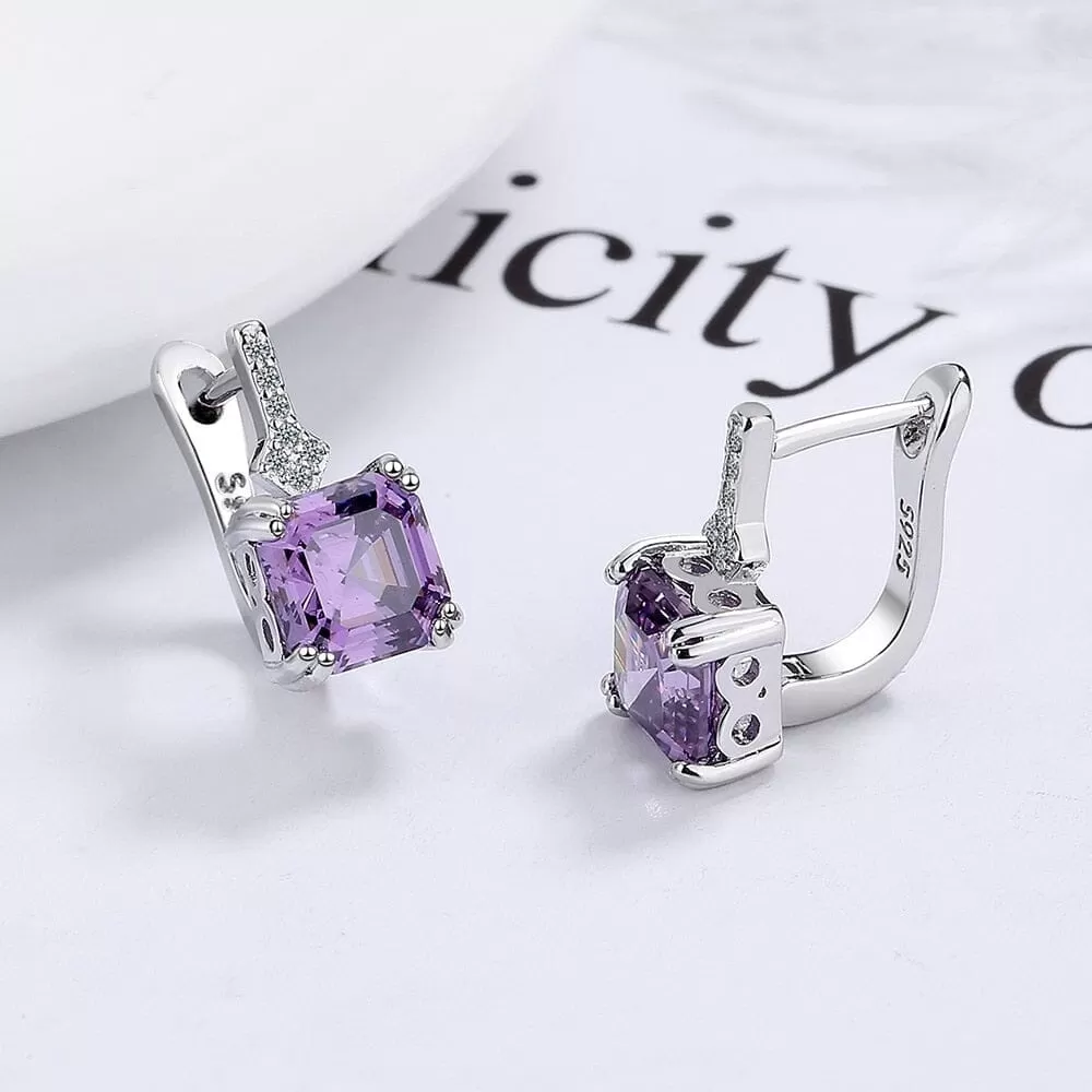 Square Diamond Silver Elegant Stud Earrings