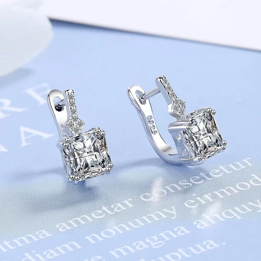 Square Diamond Silver Elegant Stud Earrings