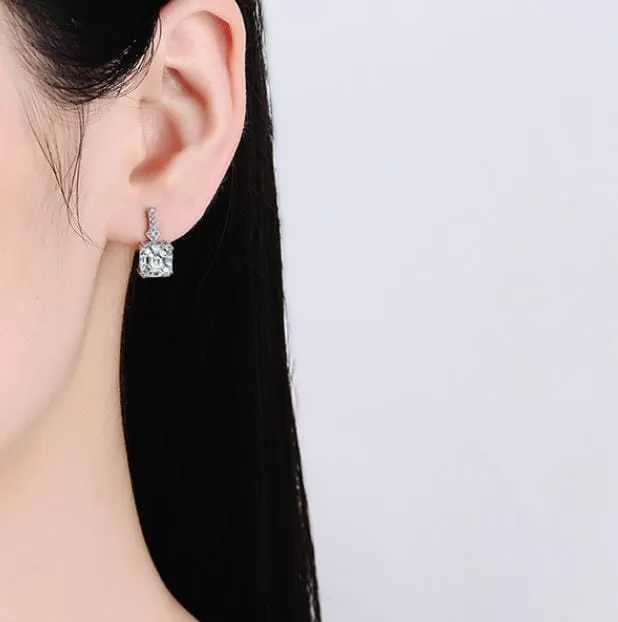 Square Diamond Silver Elegant Stud Earrings