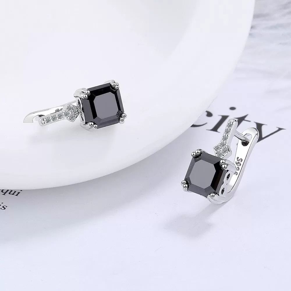 Square Diamond Silver Elegant Stud Earrings