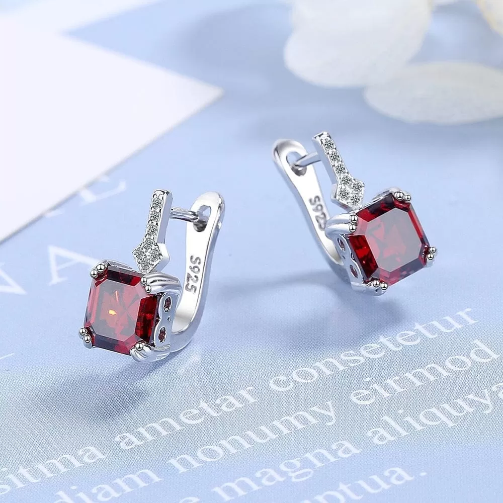 Square Diamond Silver Elegant Stud Earrings