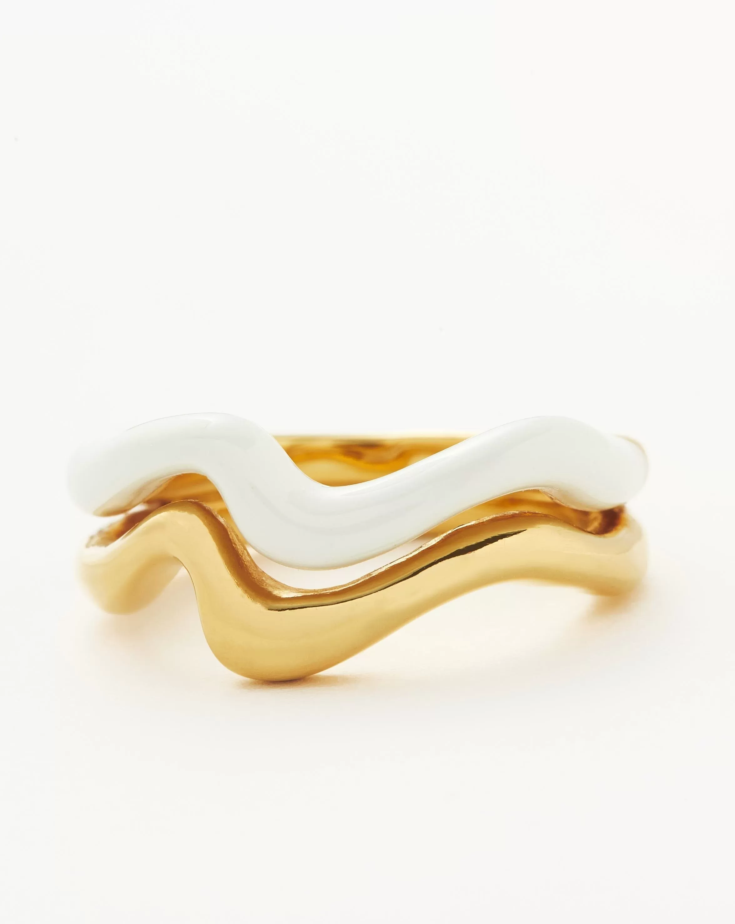 Squiggle Curve Two Tone Enamel Stacking Ring | 18ct Gold Plated Vermeil/Bright White