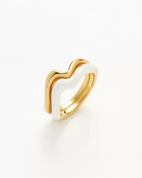 Squiggle Curve Two Tone Enamel Stacking Ring | 18ct Gold Plated Vermeil/Bright White