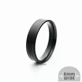 Stainless Steel 6mm Wide Brushed Center Band Ring - Black