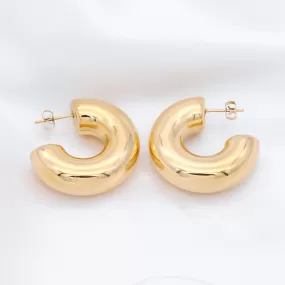 Stainless Steel Chunky Hoop Earrings - Gold