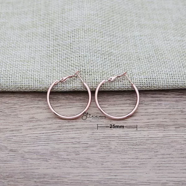 Stainless Steel Plain Wire Circle Hoop Women's Earrings - Rose Gold